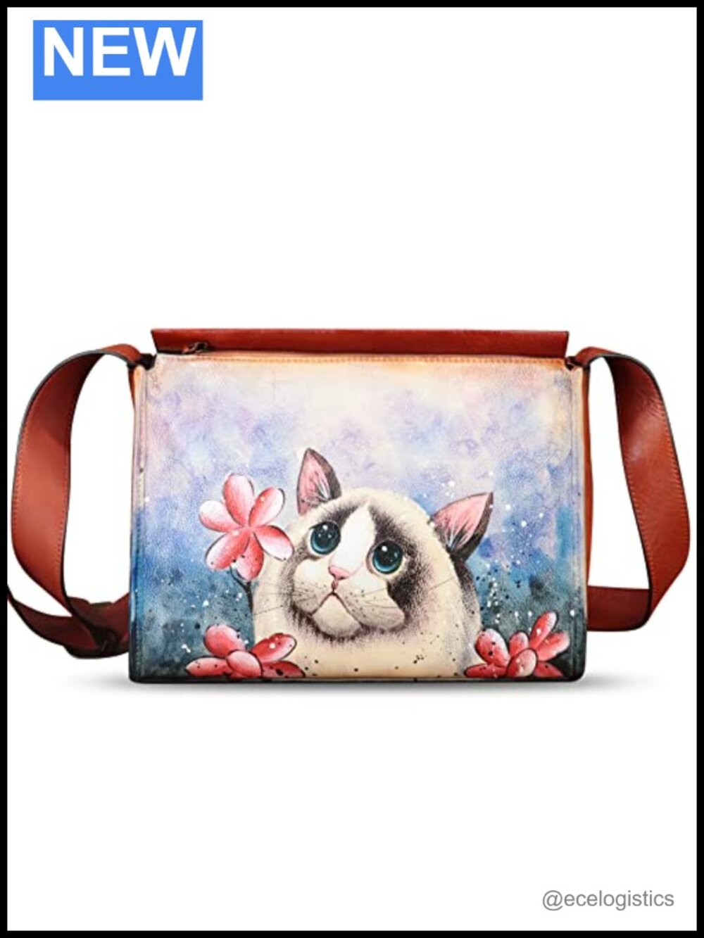 Genuine Leather Hand Painted Crossbody Satchel Bag Women's Handbag